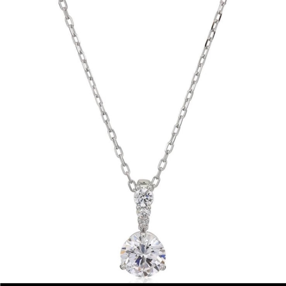 Swarovski Crystal White Solitaire Pendant Necklace, Rhodium-Plated